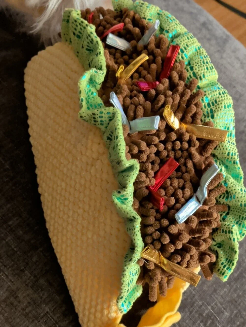 Spirit Yellow & Brown Plush Taco Dog Toy with Green Trim